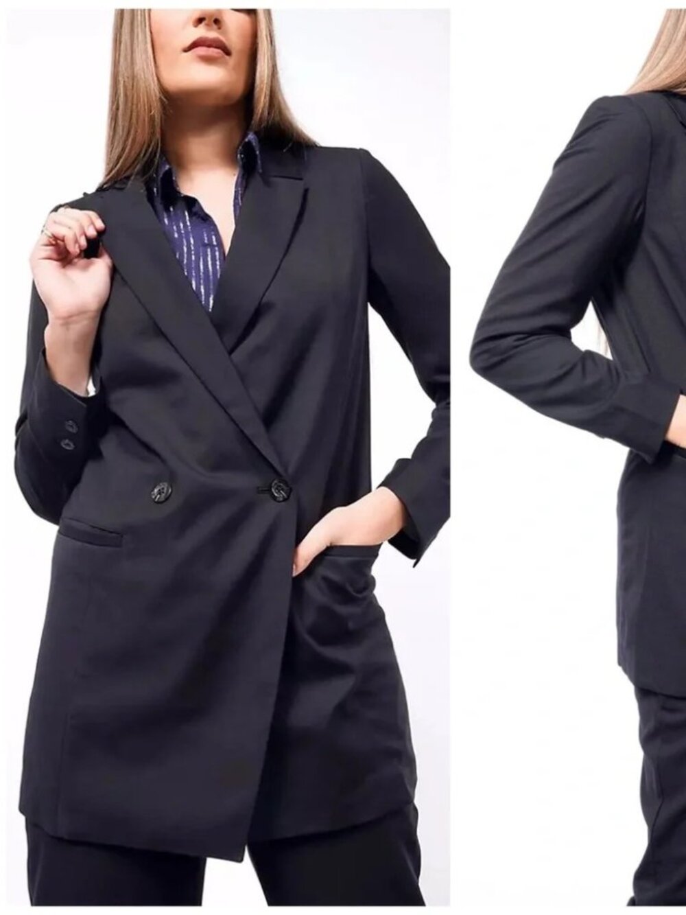 WILDFANG Empower Double Breasted Black Suit Blazer
